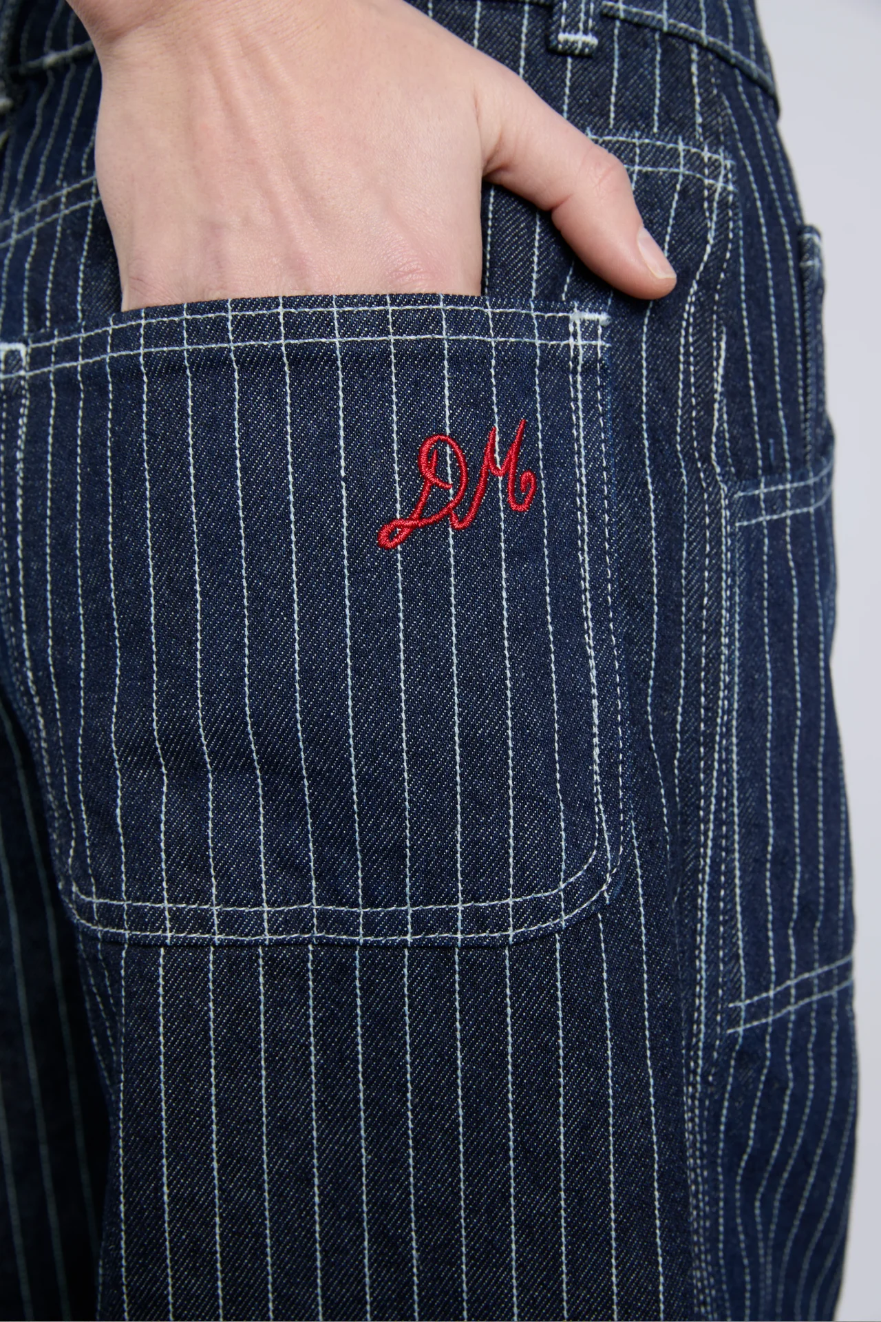 cargo jeans - navy pinstripe