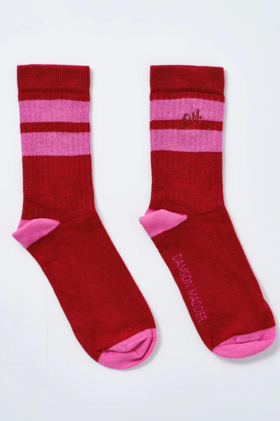 Sporty calf length socks - red & pink stripe