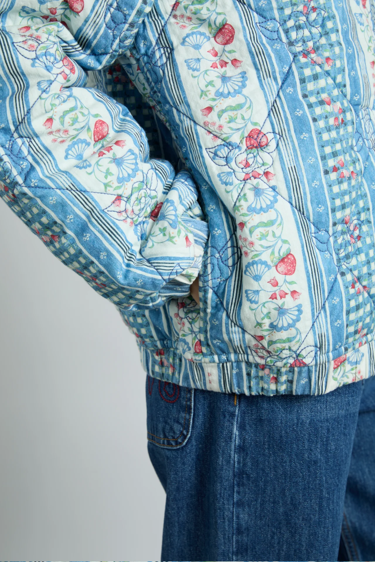 reversible claudia jacket- blue stripe & wallpaper floral