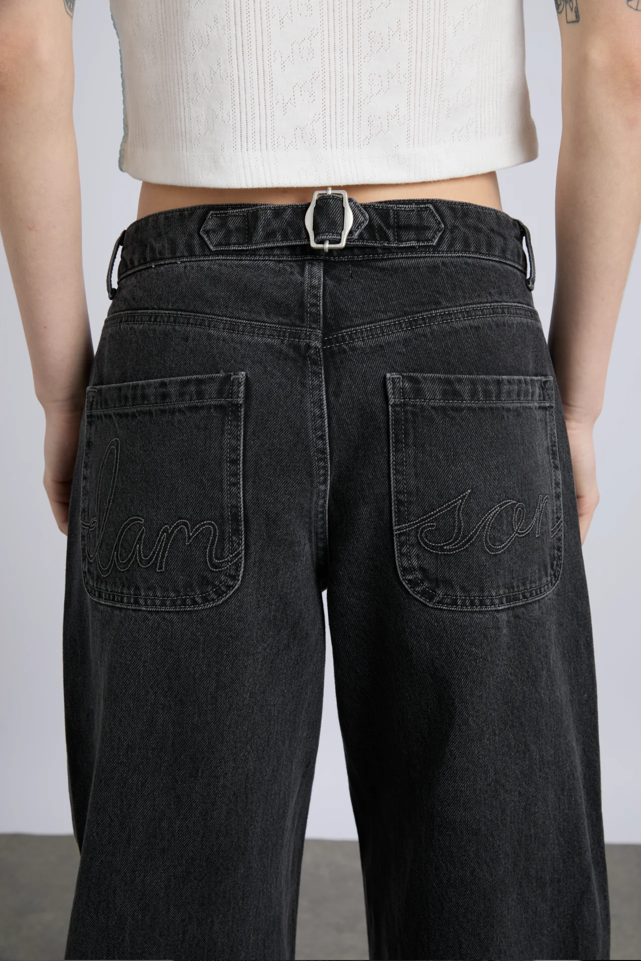 drew jeans- washed black broderie