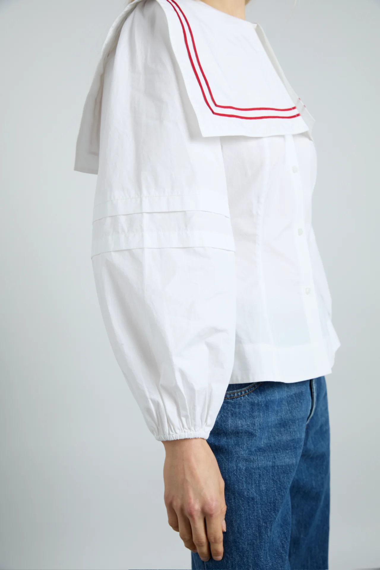 elise blouse - white with red piping