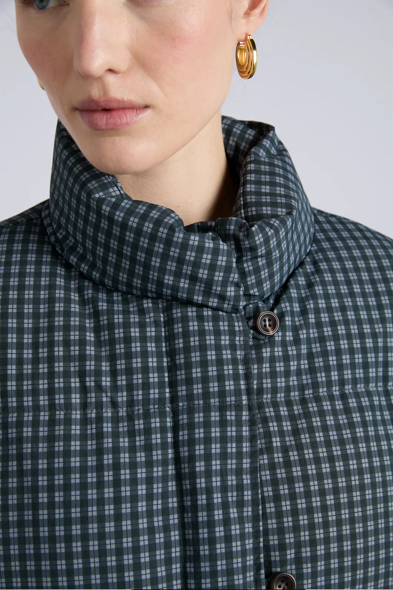 pearl check puffer - navy gingham