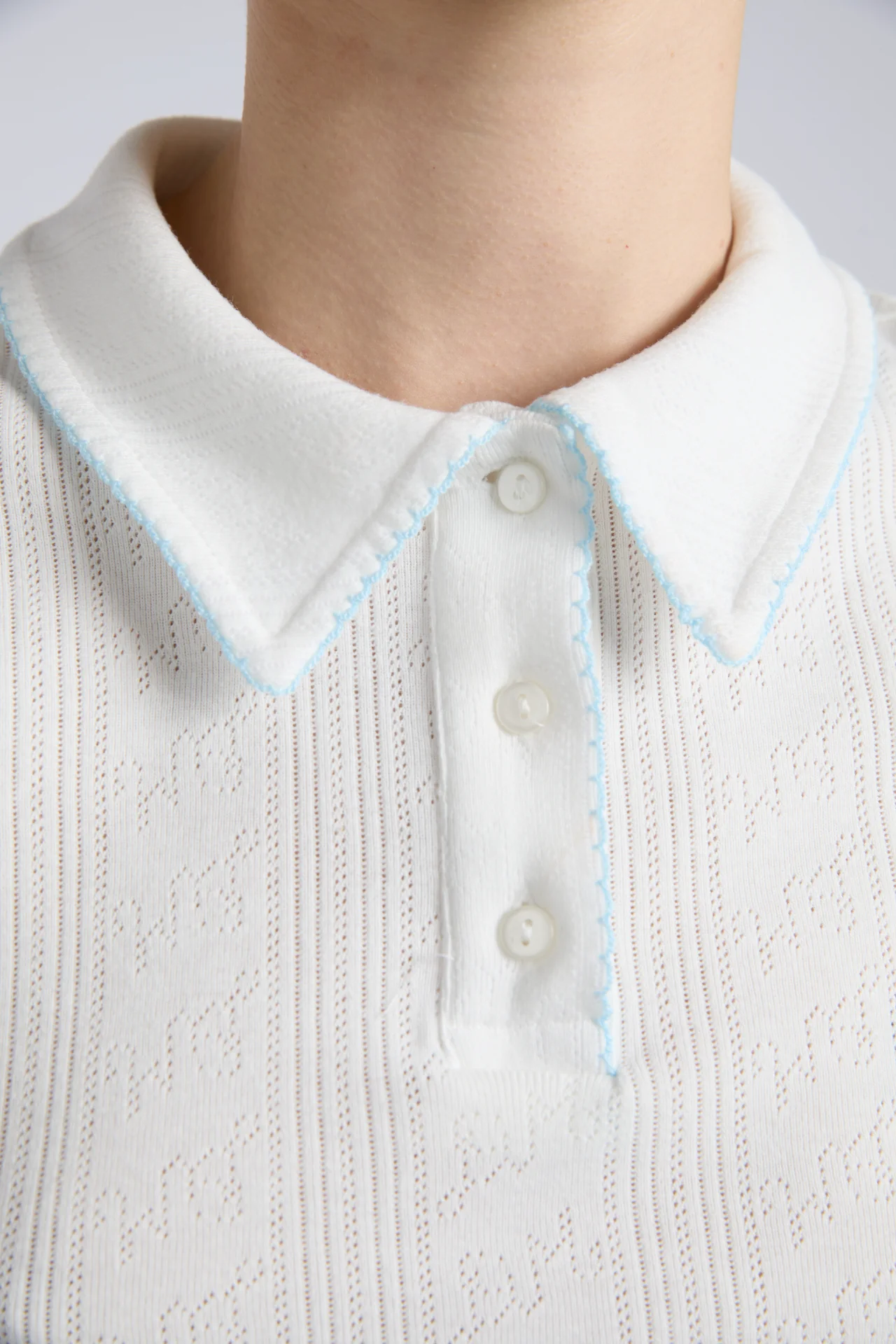 devon pointelle polo tee - white