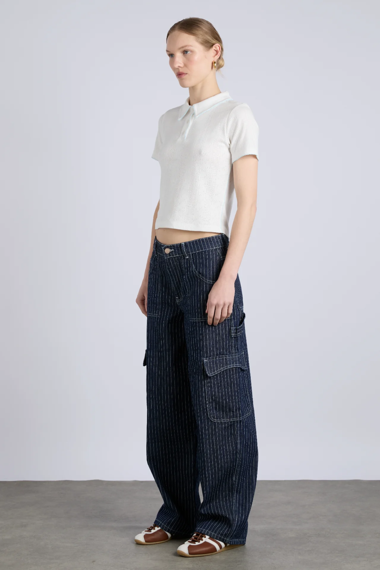 cargo jeans - navy pinstripe