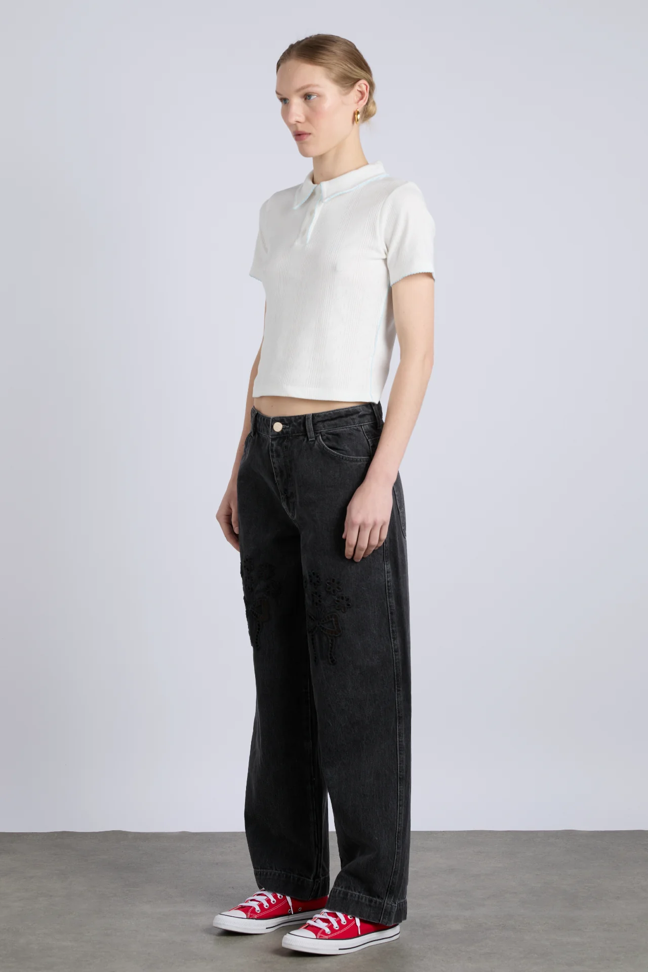 devon pointelle polo tee - white