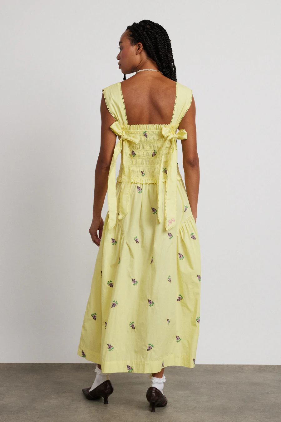 tish poplin midi dress - grape embroidery