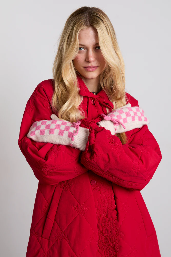 mittens in fluffy gingham
