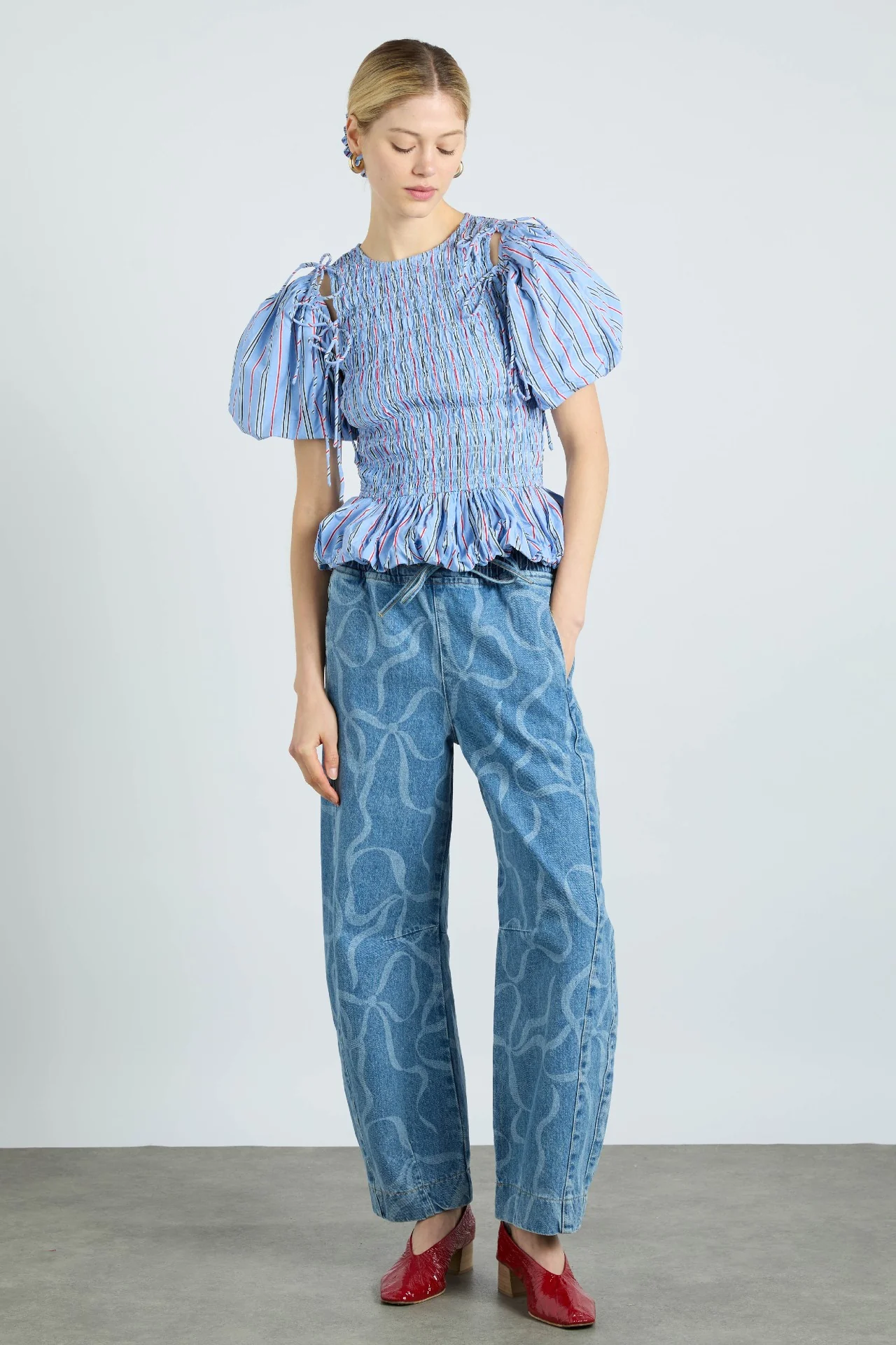 becca multi-way blouse - bold blue stripe