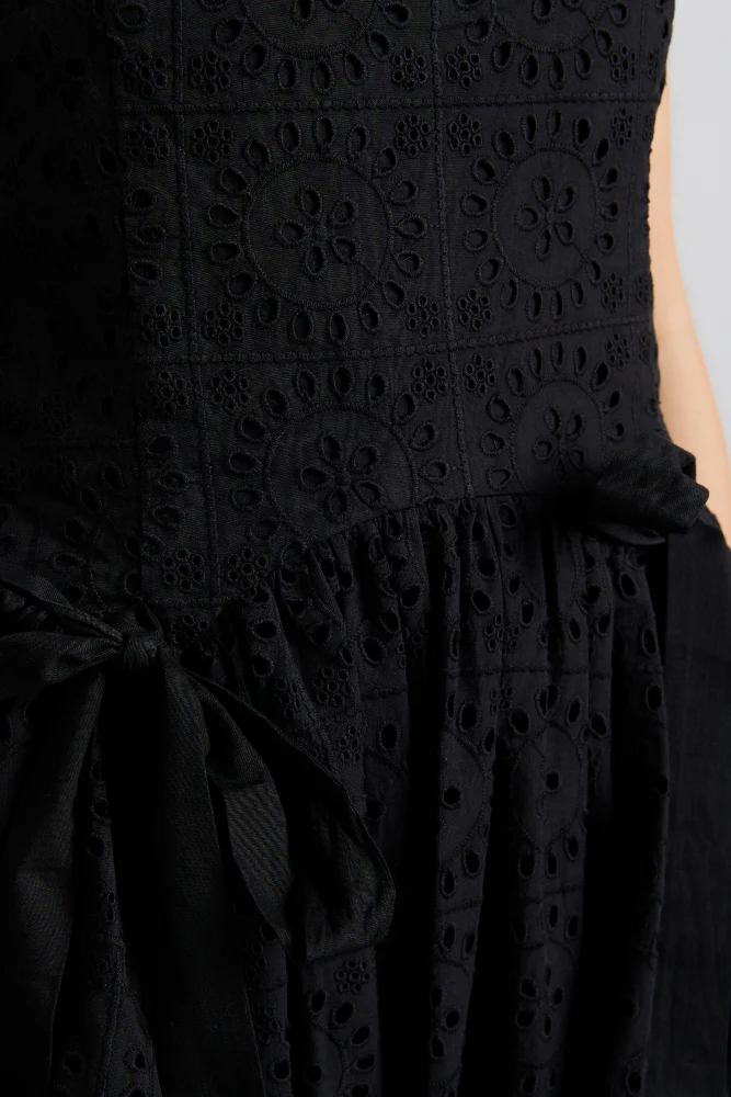 penelope embroidered bubble hem mini dress - black broderie