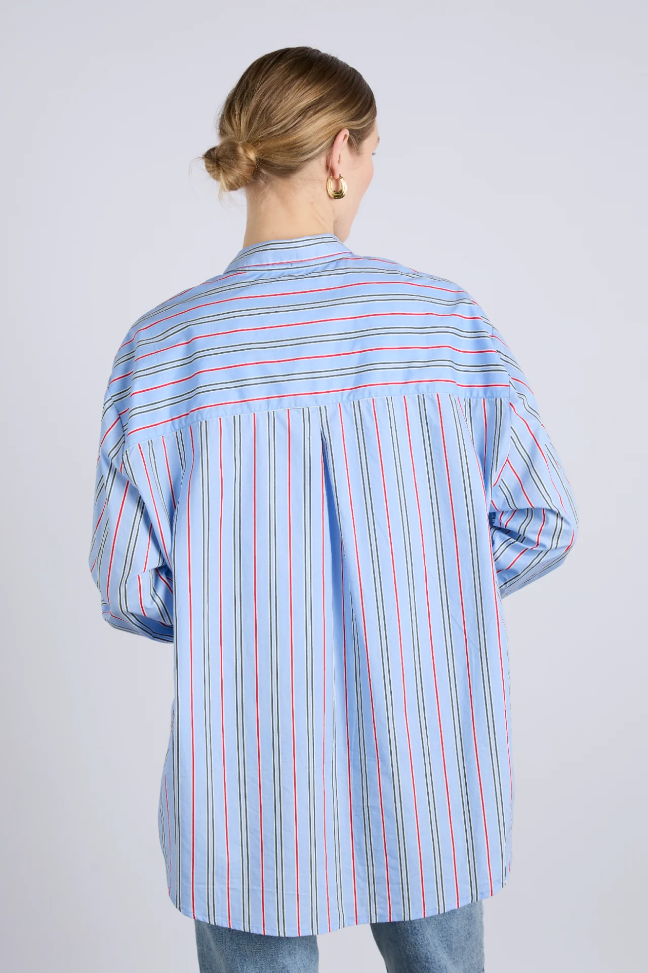kendall ruffle shirt- bold blue stripe