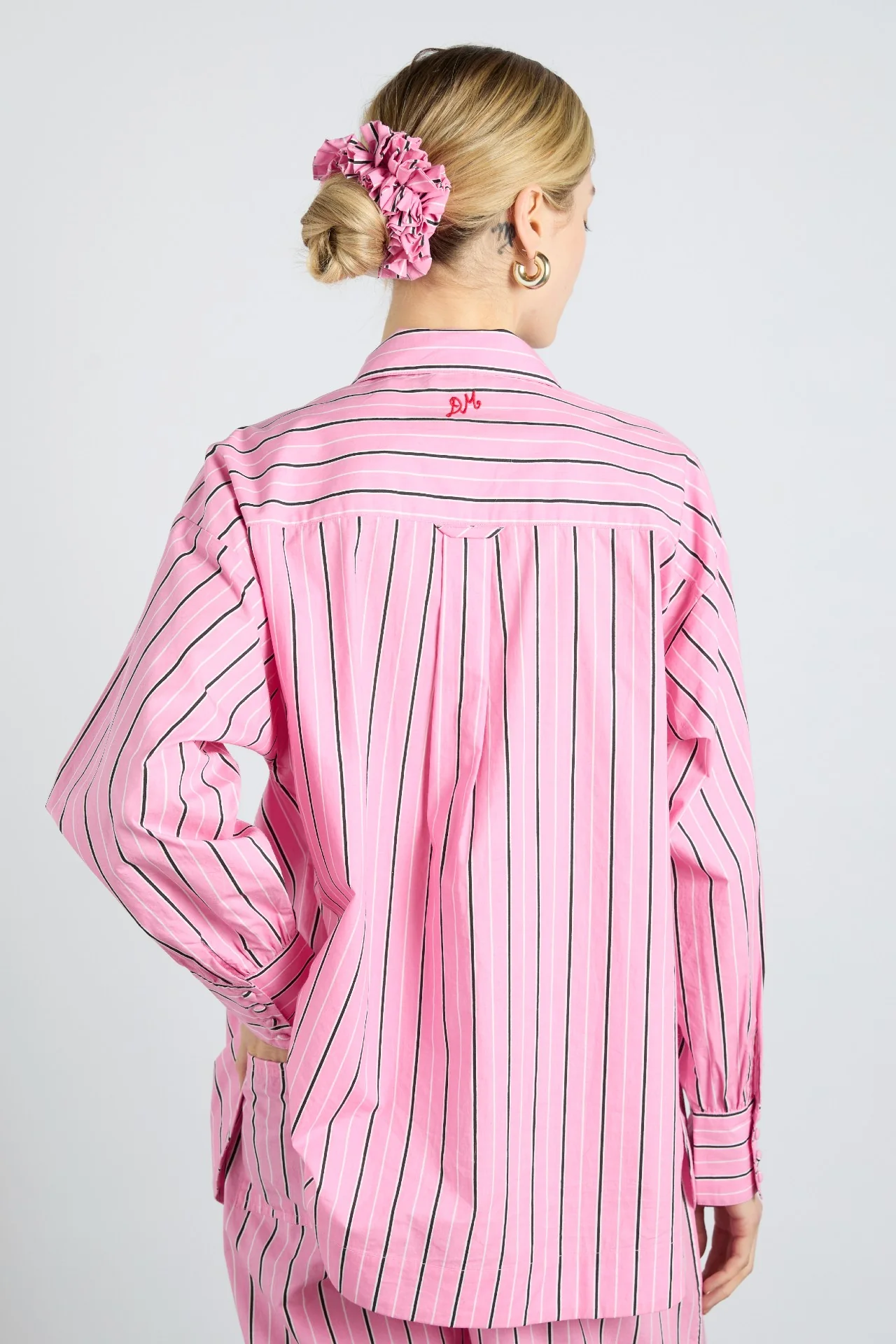 garter scrunchie in bold pink stripe