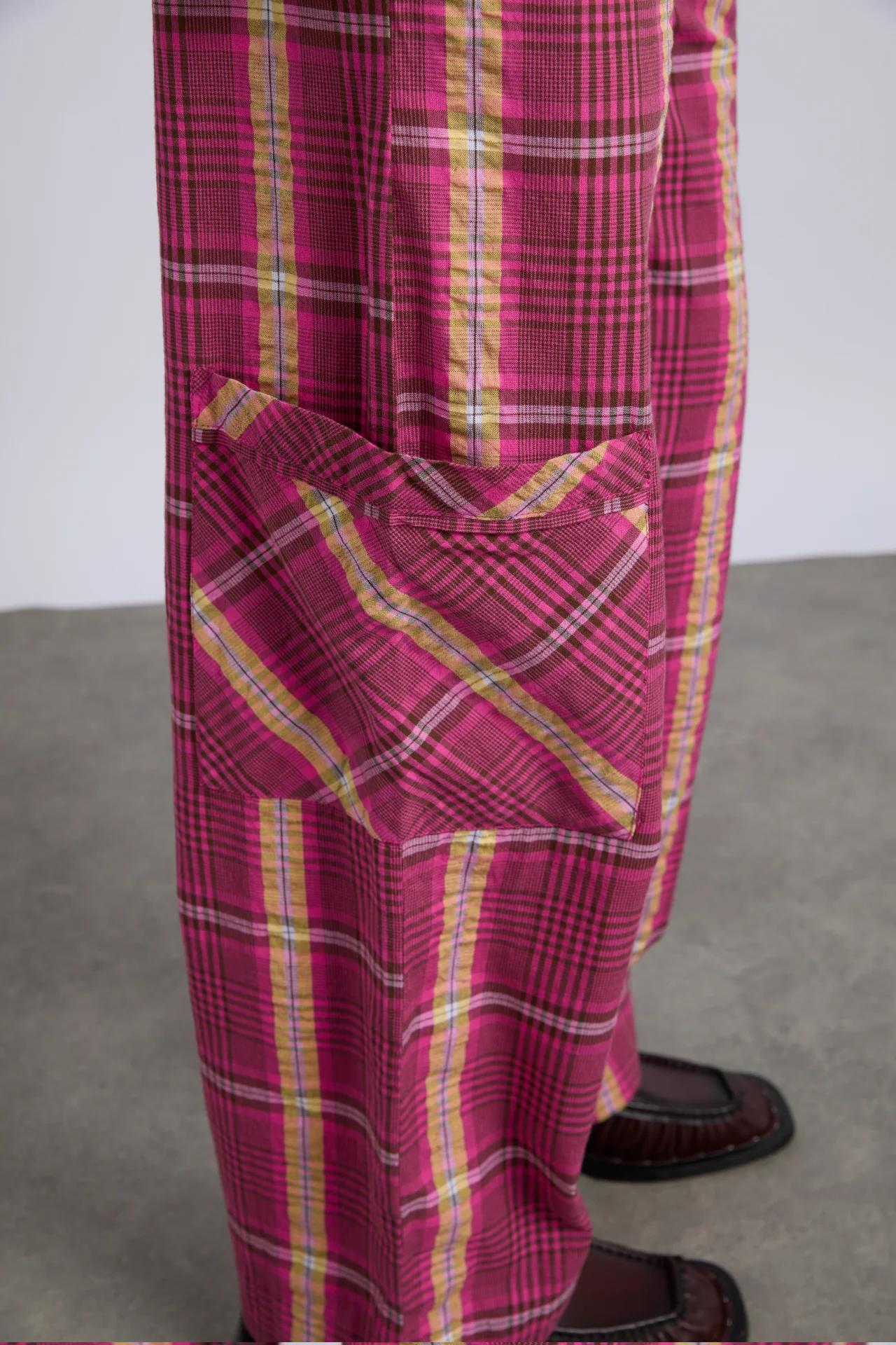 harrison trouser - pink/khaki check