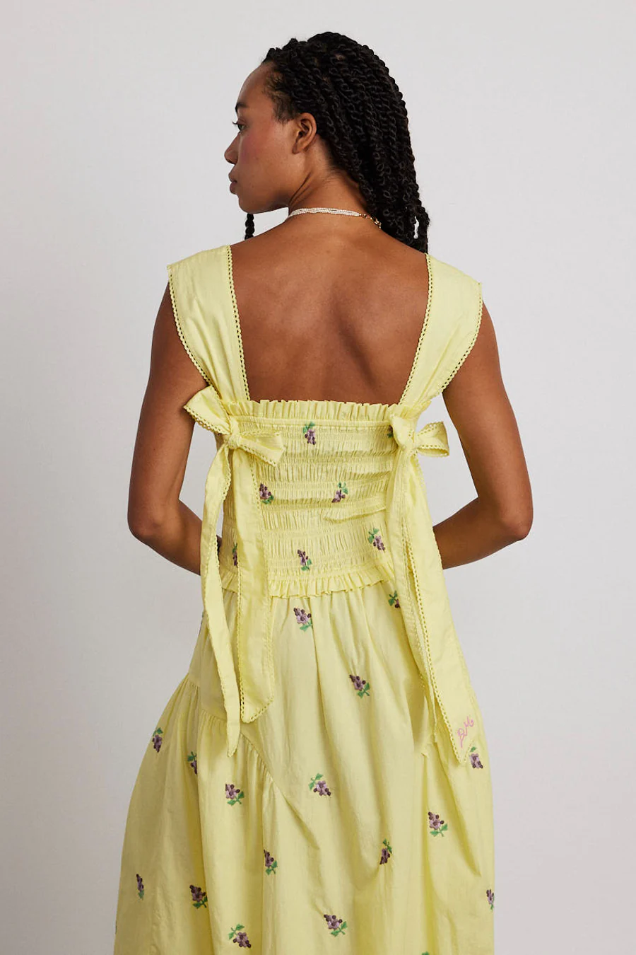 tish poplin midi dress - grape embroidery