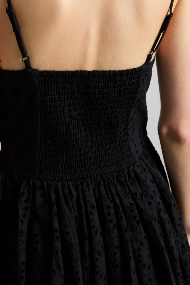 penelope embroidered bubble hem mini dress - black broderie