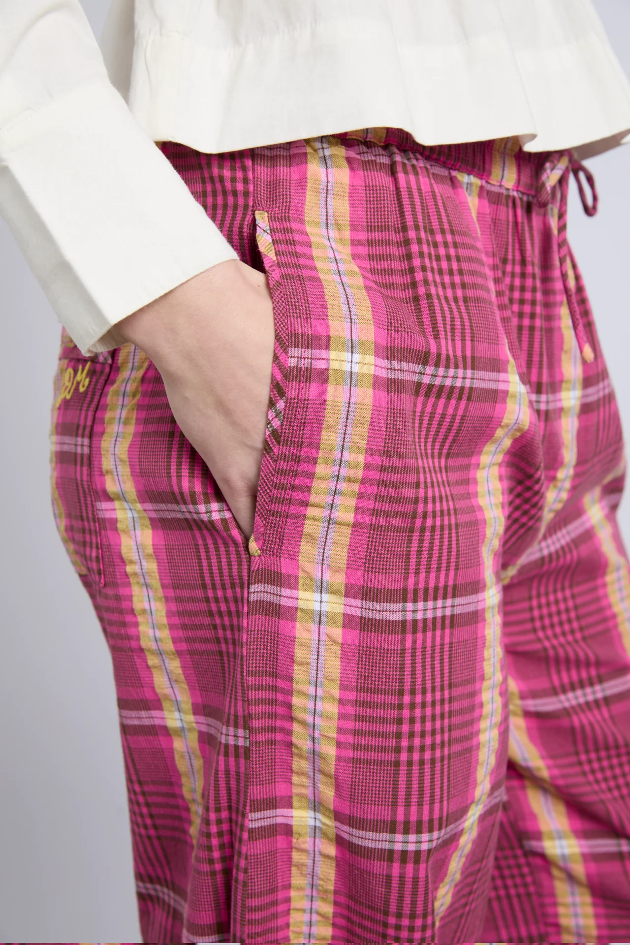 harrison trouser - pink/khaki check