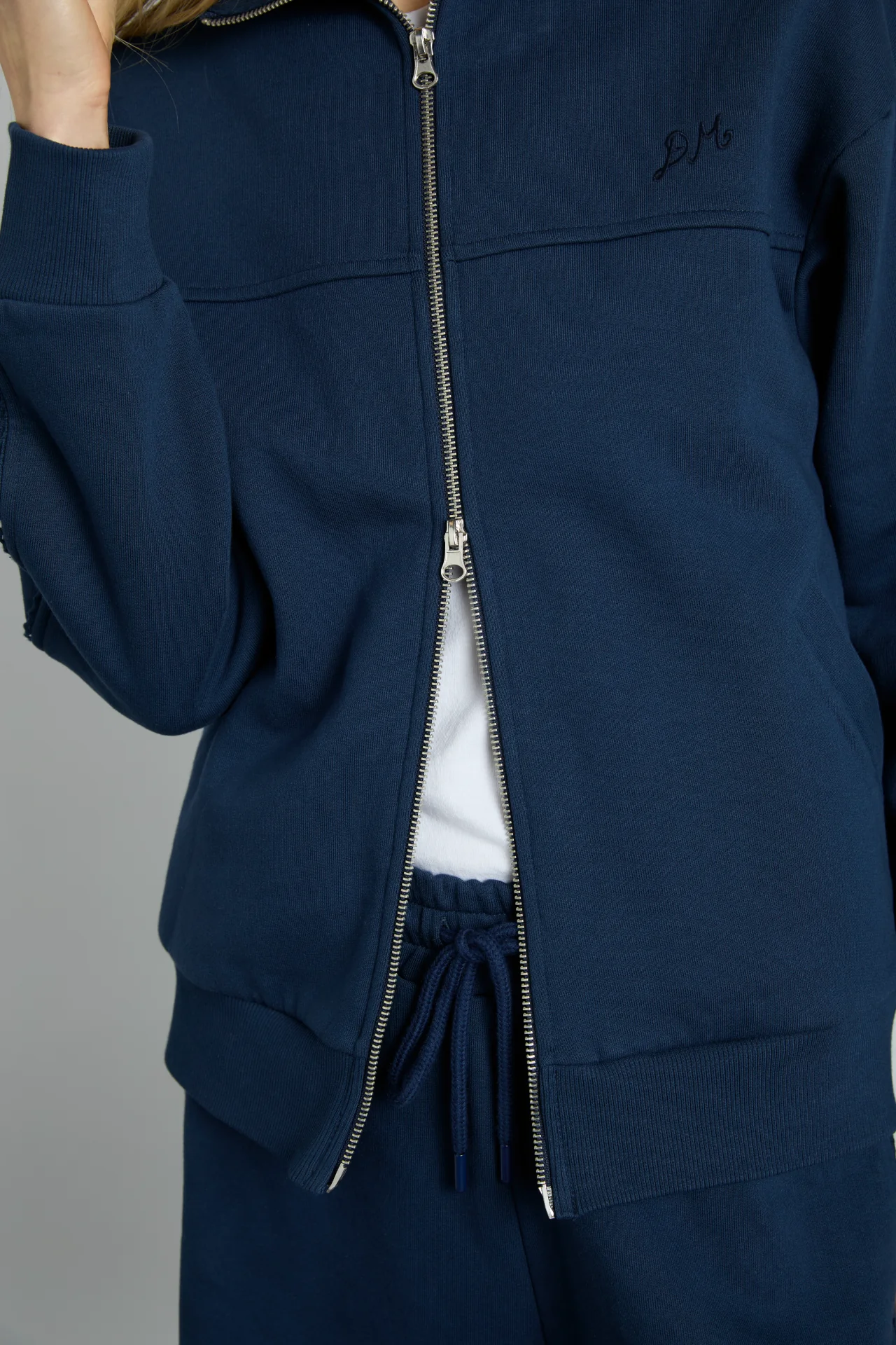 andie zip sweat with  crochet stripe - navy