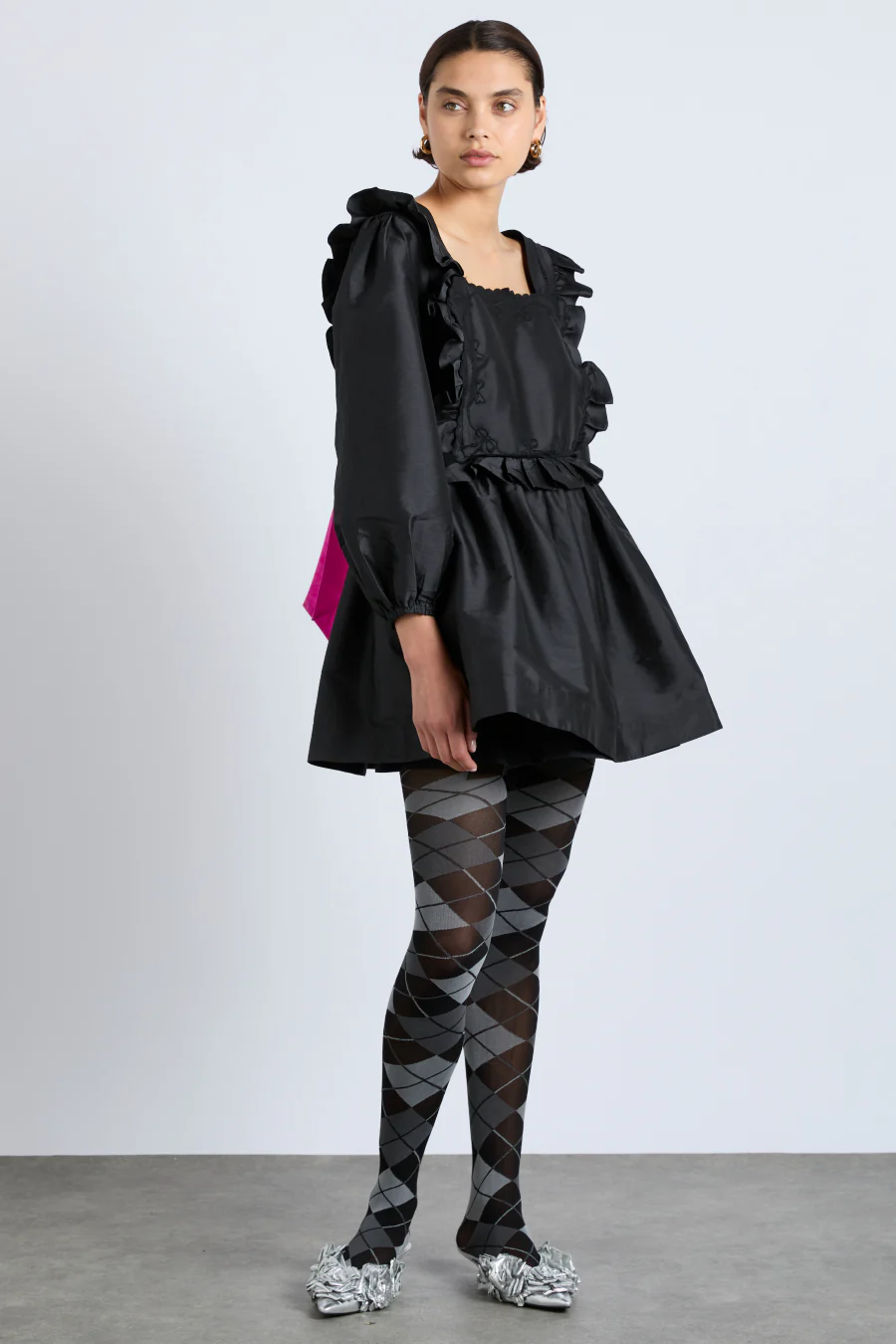 piarra mini smock dress - black  with pink bows