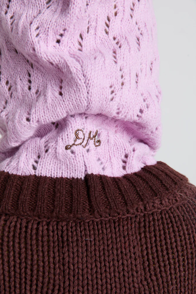 pointelle hood in pink & choc