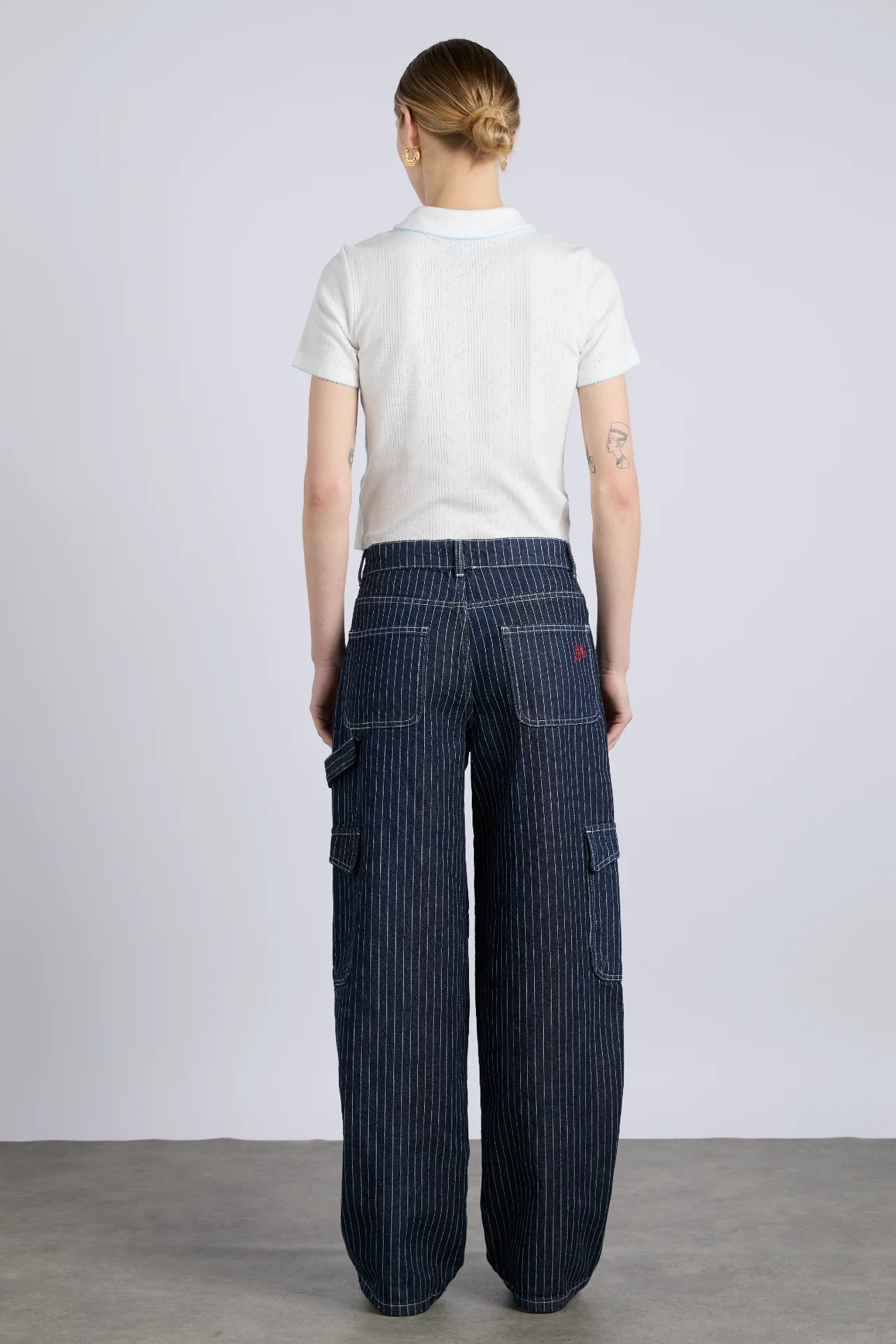 cargo jeans - navy pinstripe