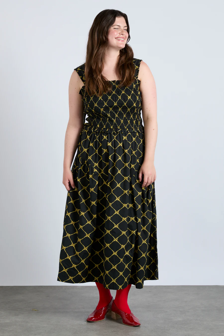 tish midi dress - black bow print