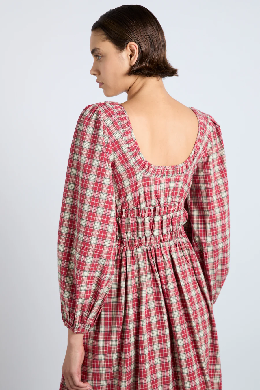 dakota bow midi dress - tartan
