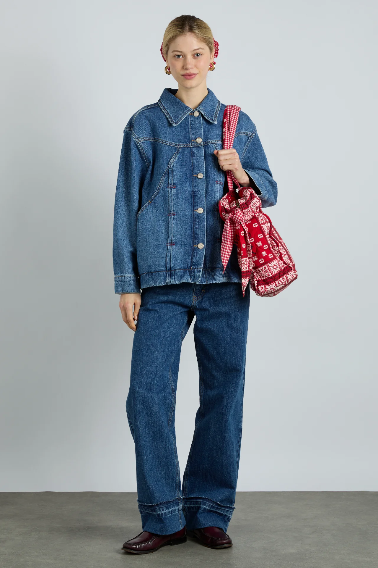 quilted tote bag in red bandana print