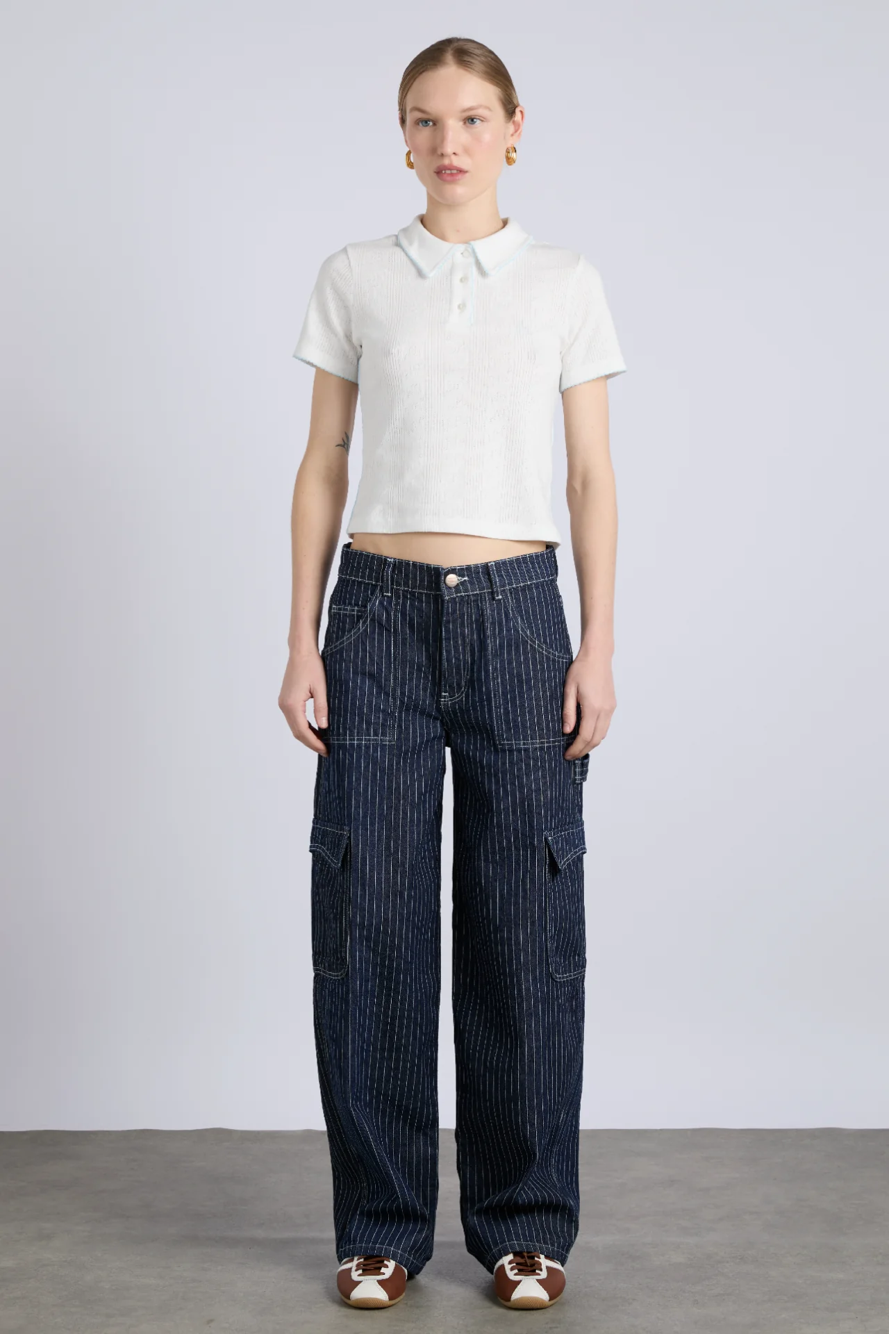 cargo jeans - navy pinstripe