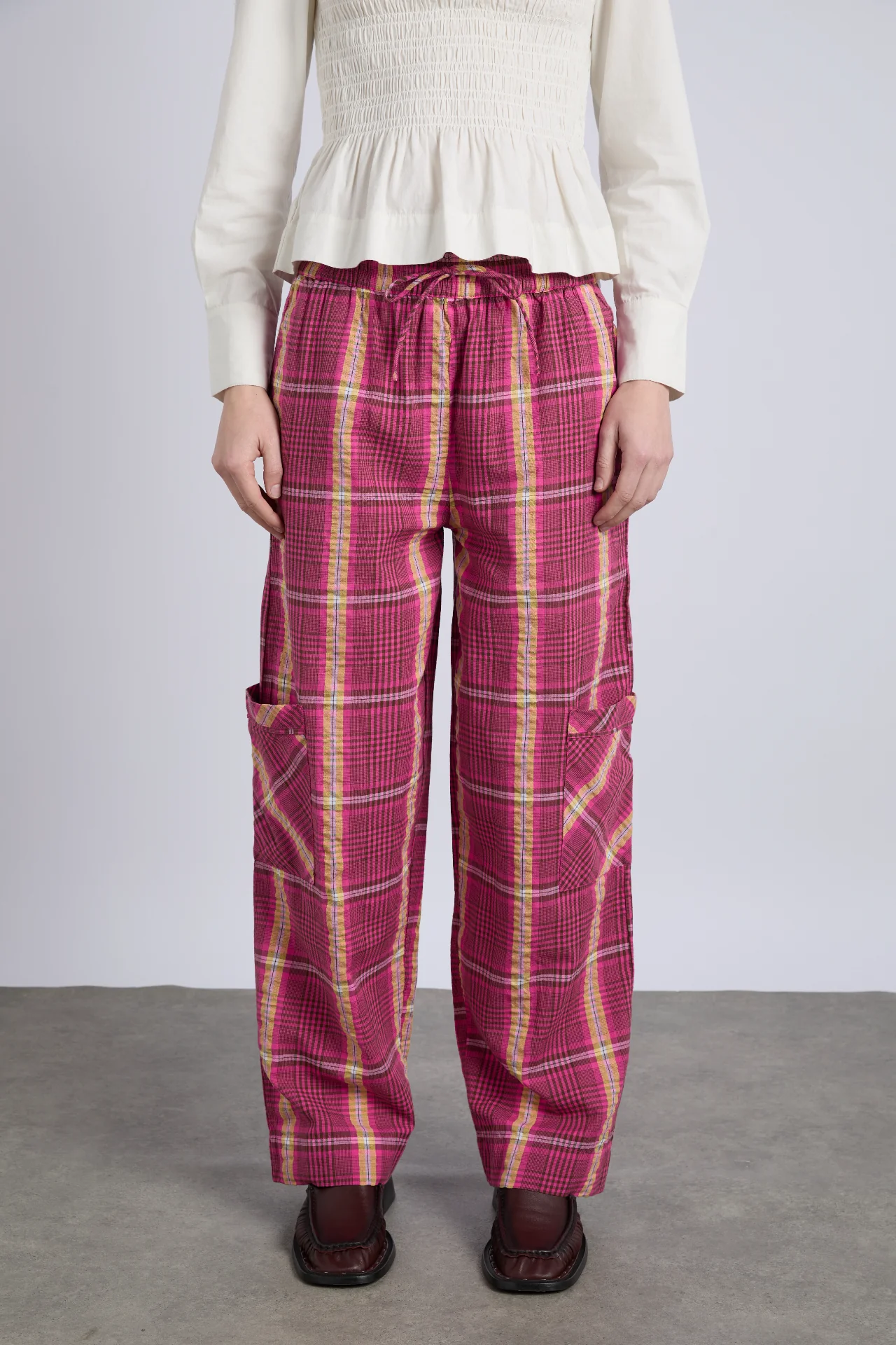 harrison trouser - pink/khaki check