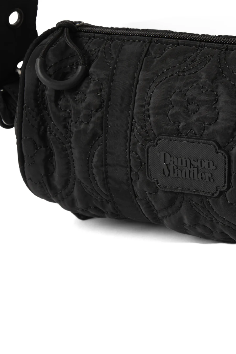barrel bag in black floral stitch