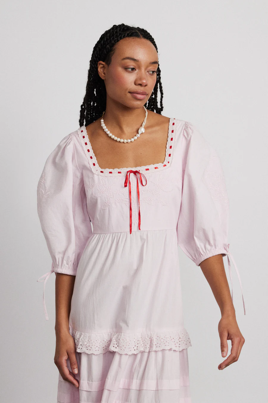 rebecca bow back dress - pink broderie