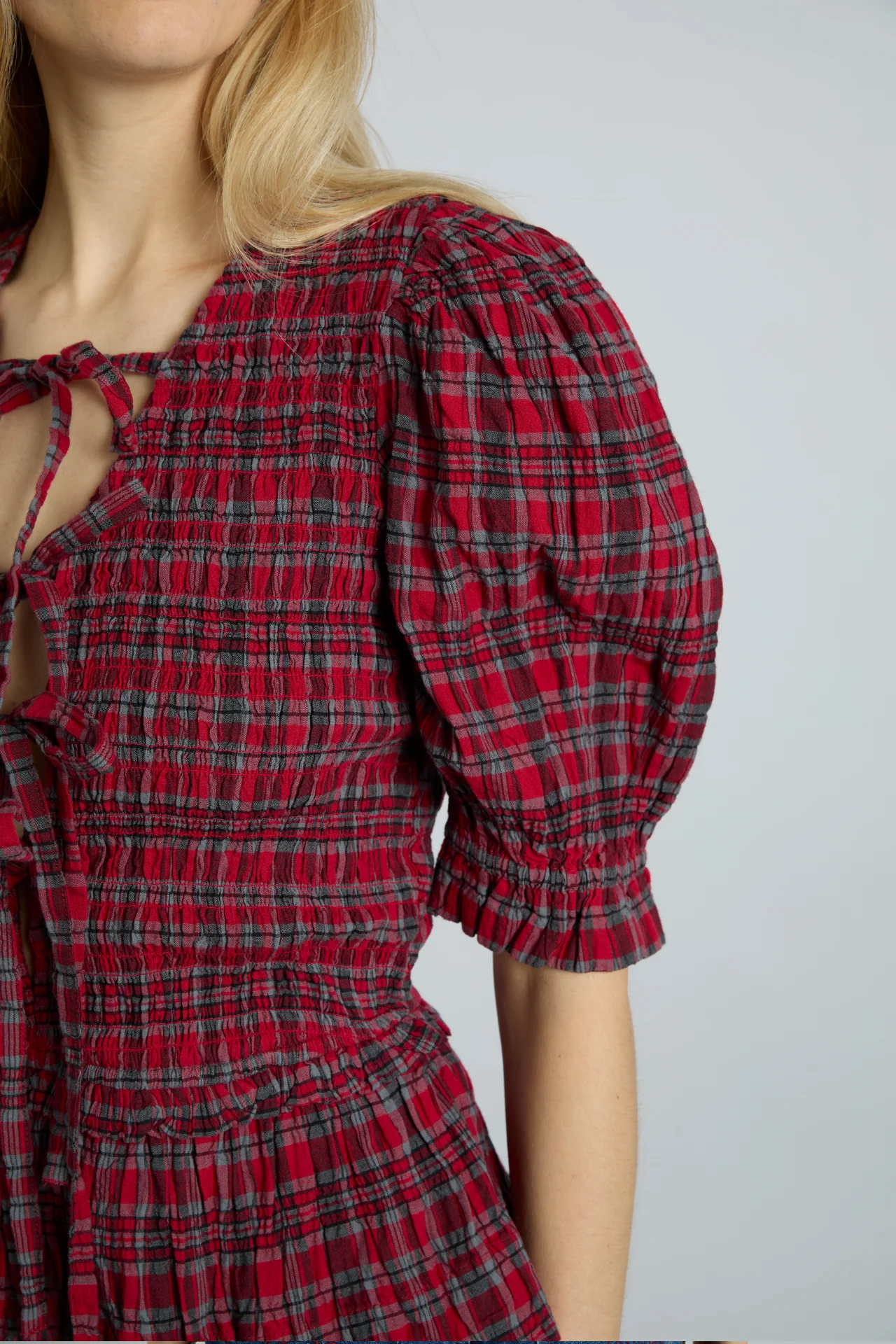 bluebelle blouse - red check