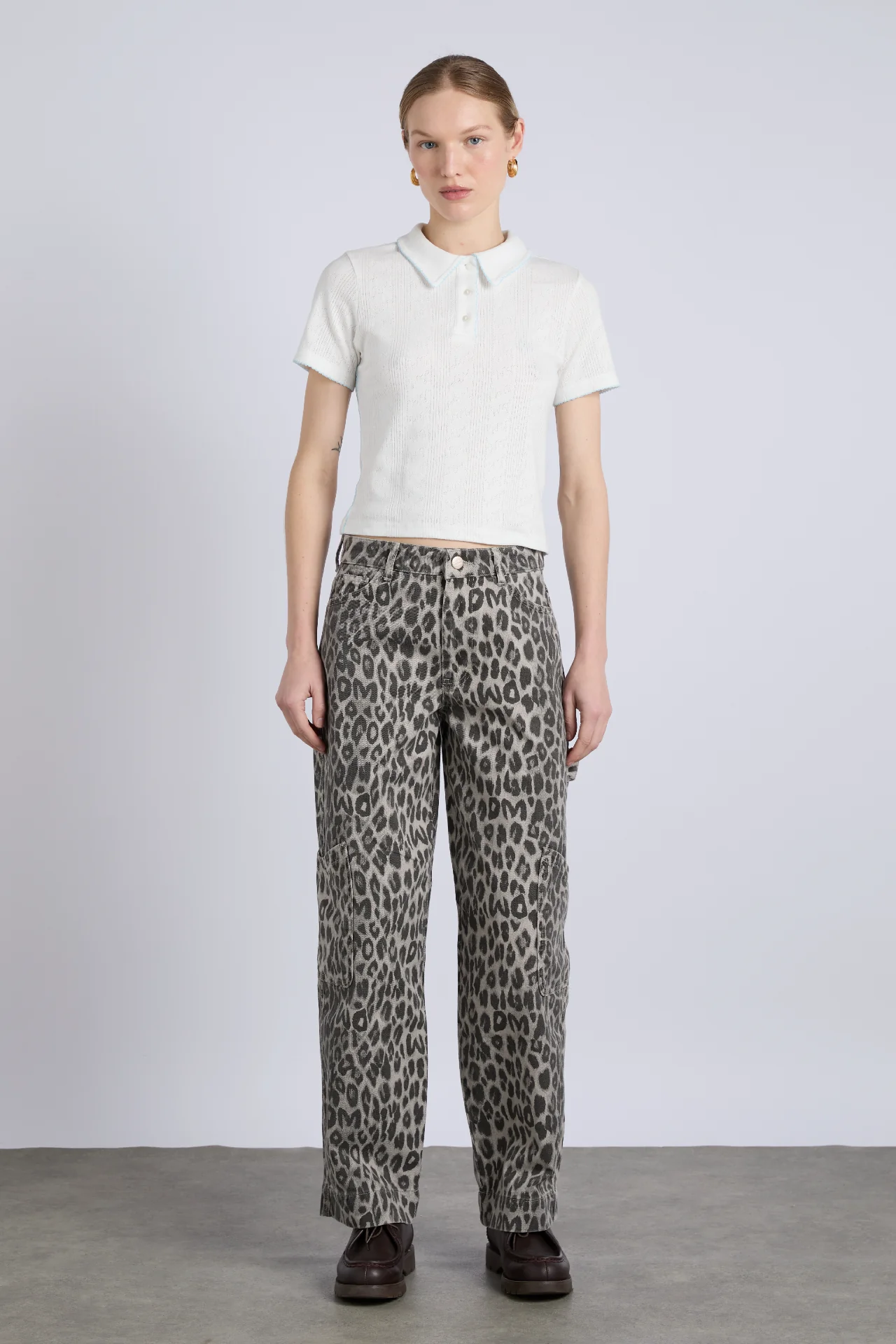 drew cargo jeans - leopard charcoal
