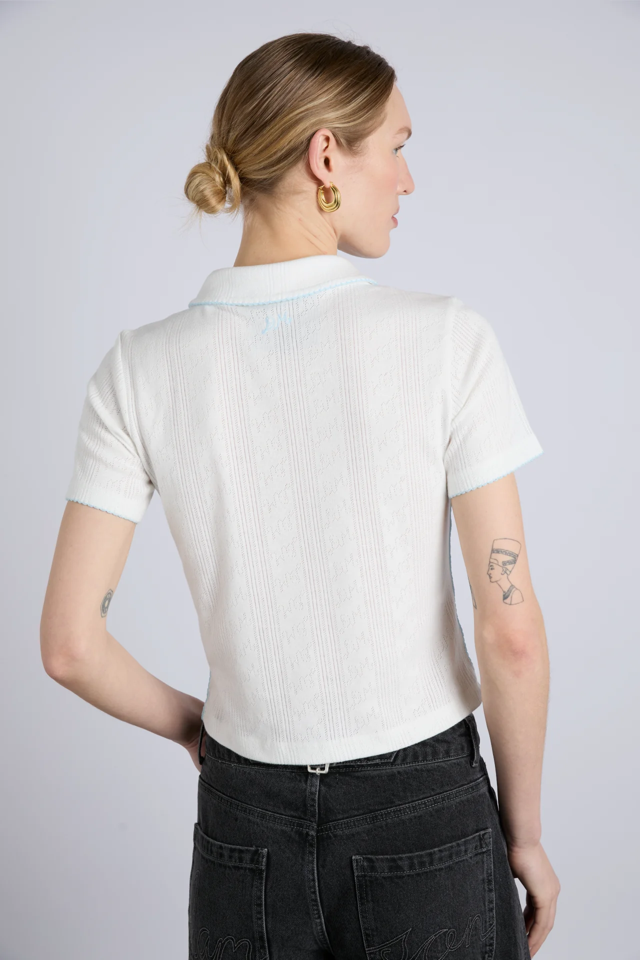 devon pointelle polo tee - white