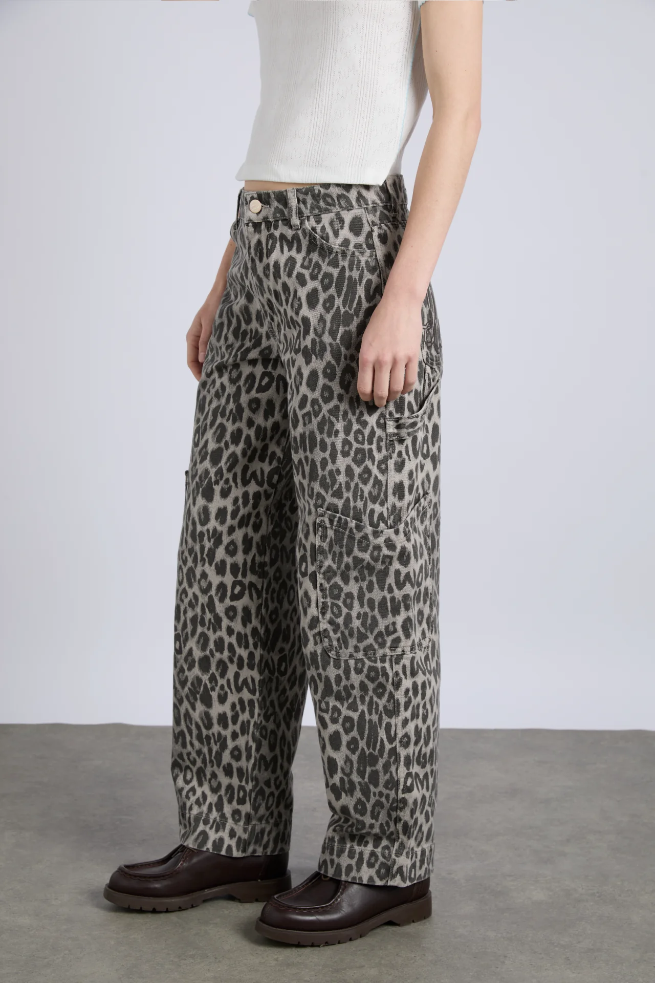 drew cargo jeans - leopard charcoal