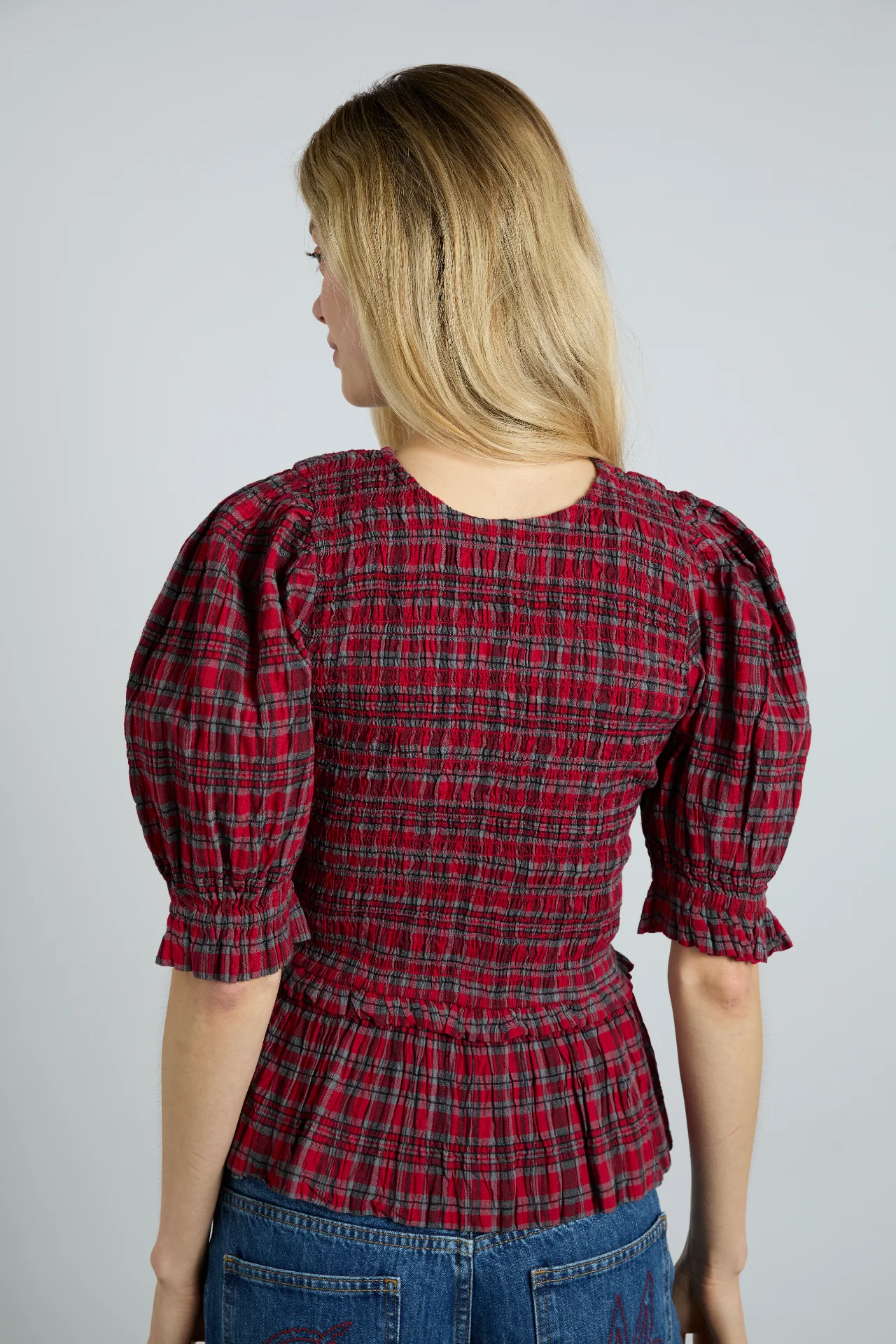 bluebelle blouse - red check