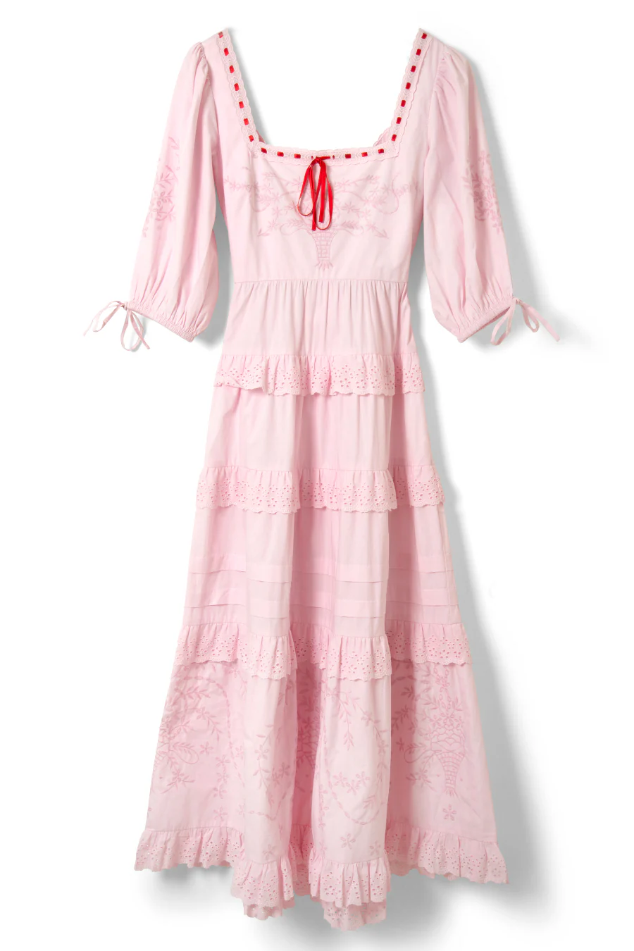 rebecca bow back dress - pink broderie