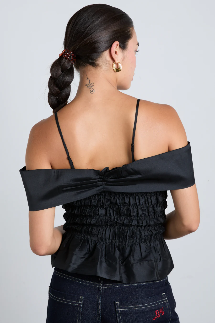 elsa shirred cami - black taffeta