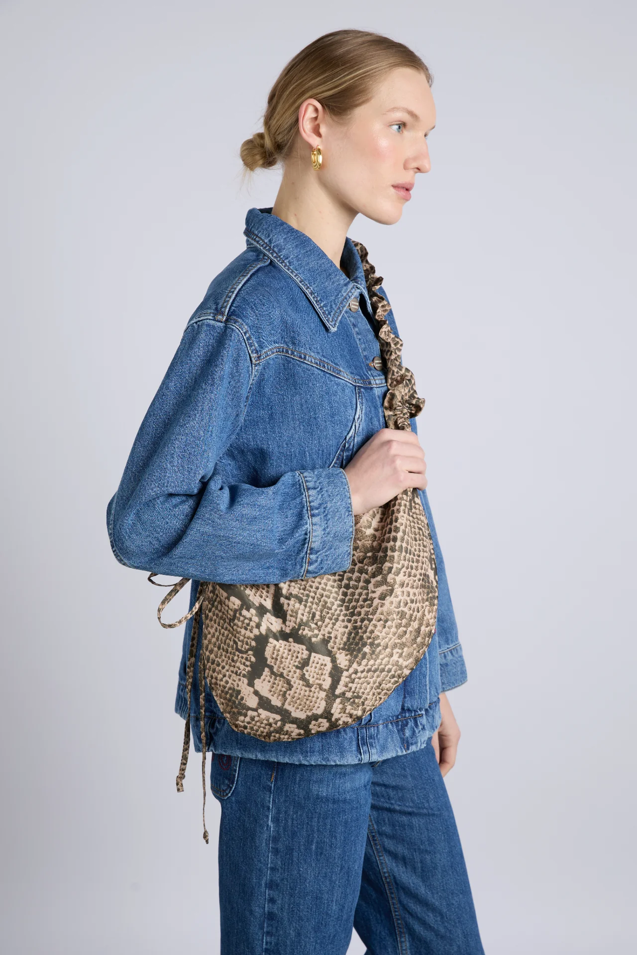 ruched kidney bag in snake print