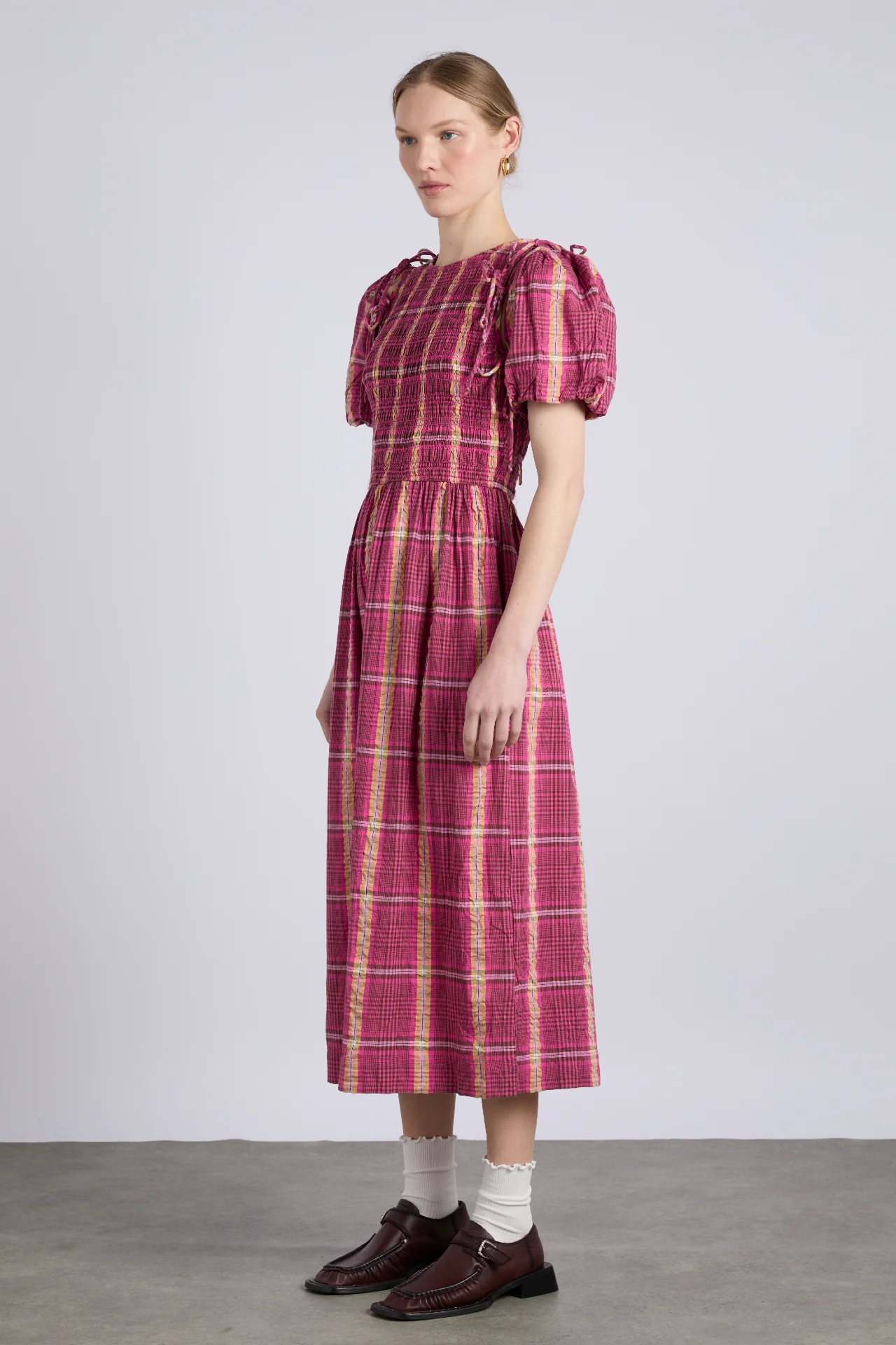 becca multi-way midi dress - pink/khaki/check
