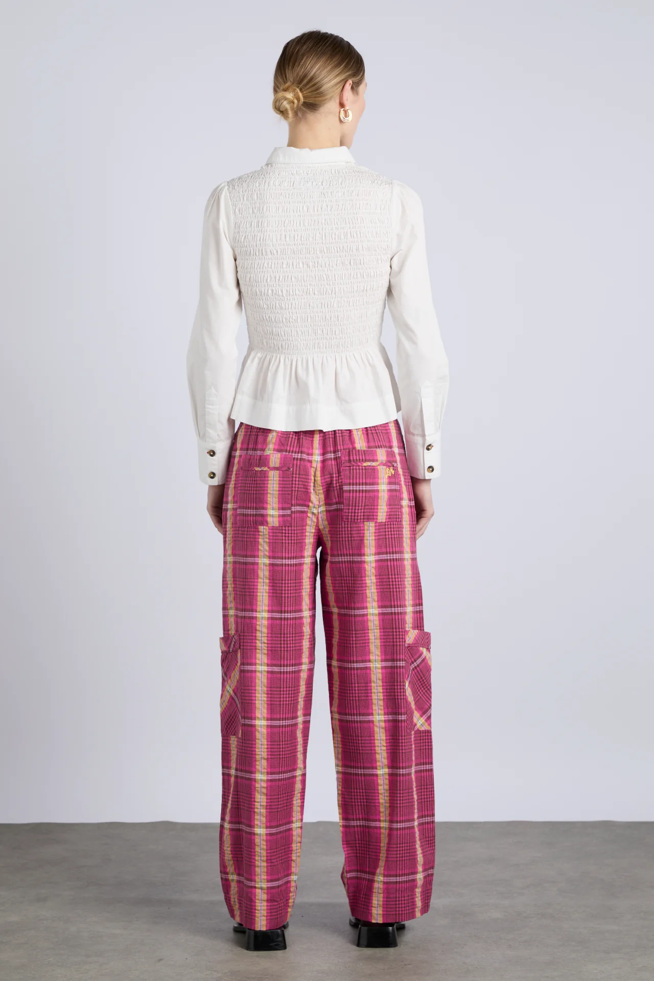 harrison trouser - pink/khaki check