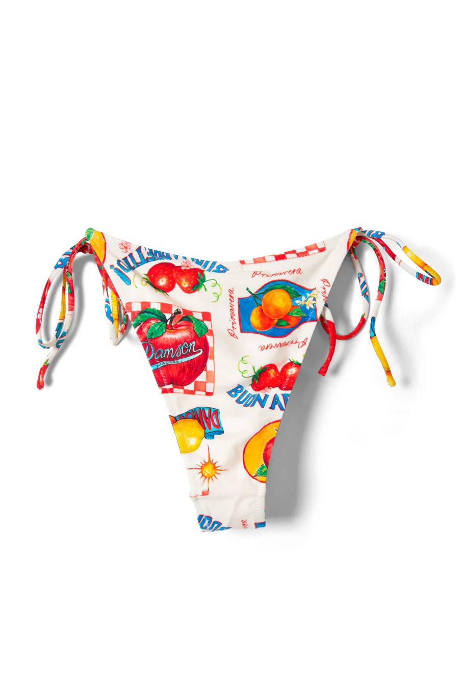 tie side bikini bottom - fruit labels