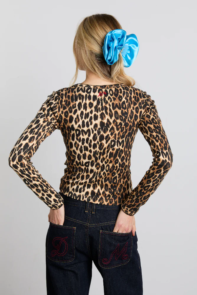 lua pointelle long sleeve top - leopard
