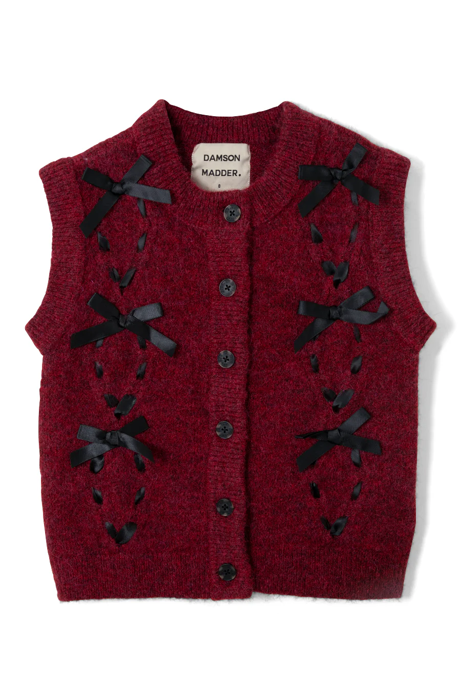 aggie knit vest with bows- burgundy cable