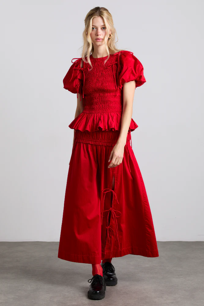 charlotte midi tie detail skirt - cherry