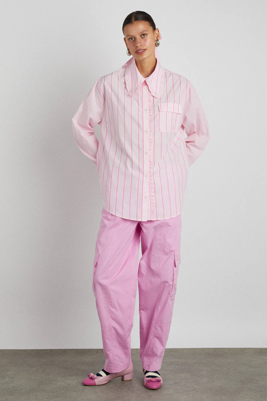 kendall ruffle shirt - pink stripe mix
