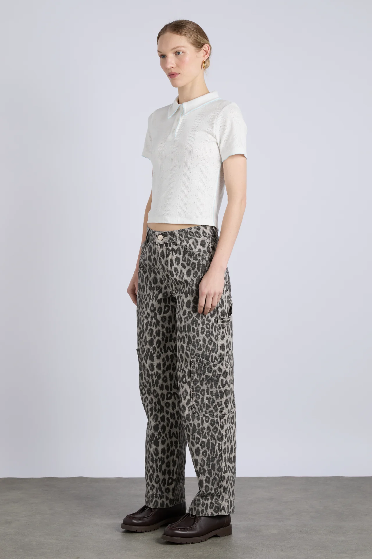 drew cargo jeans - leopard charcoal