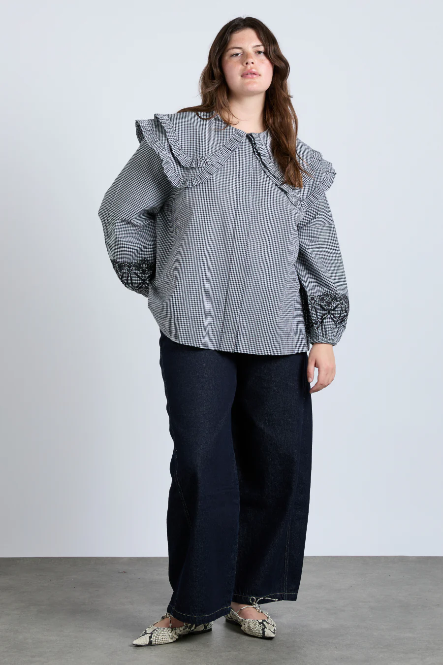 lois double collar blouse - black gingham