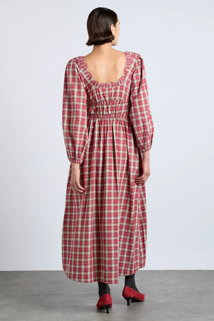 dakota bow midi dress - tartan