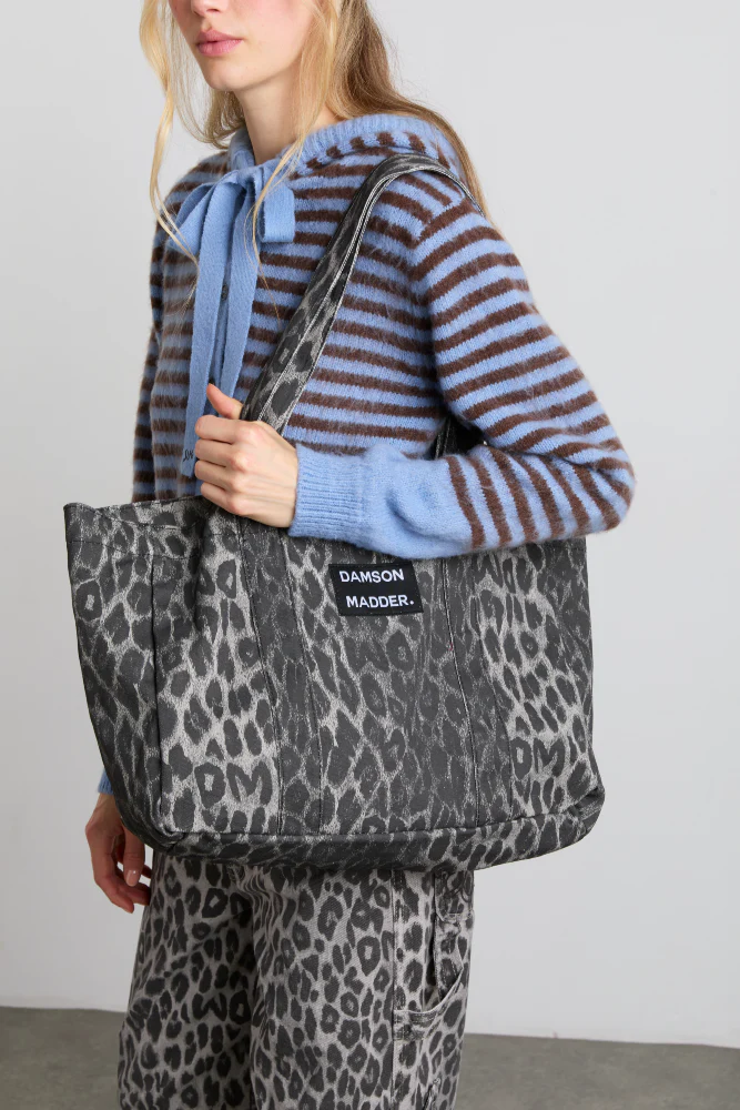 canvas tote bag in grey leopard print