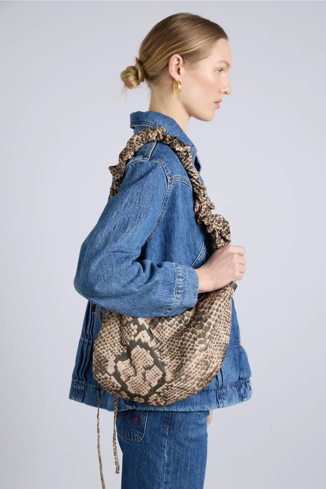 ruched kidney bag in snake print